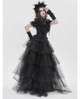 Devil Fashion Black Retro Gothic Ruffles Lace Beaded Short Sleeve Shirt for Women