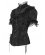 Devil Fashion Black Retro Gothic Ruffles Lace Beaded Short Sleeve Shirt for Women