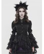 Devil Fashion Black Retro Gothic Long Flared Sleeve Beaded Ruffle Shirt for Women