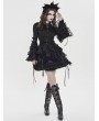 Devil Fashion Black Retro Gothic Long Flared Sleeve Beaded Ruffle Shirt for Women