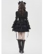 Devil Fashion Black Retro Gothic Long Flared Sleeve Beaded Ruffle Shirt for Women
