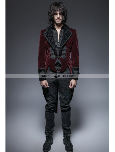 Punk Rave Wine Red Gothic Gentle Jacket with Scissors Tail