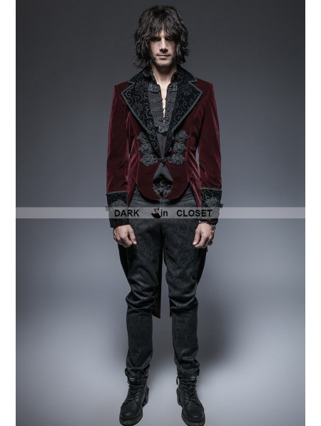 Punk Rave Wine Red Gothic Gentle Jacket with Scissors Tail ...