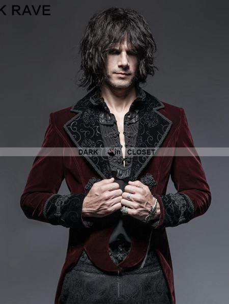 Punk Rave Wine Red Gothic Gentle Jacket with Scissors Tail ...