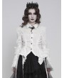 Devil Fashion White Retro Gothic Long Flared Sleeve Beaded Ruffle Shirt for Women