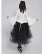 Devil Fashion White Retro Gothic Long Flared Sleeve Beaded Ruffle Shirt for Women