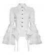 Devil Fashion White Retro Gothic Long Flared Sleeve Beaded Ruffle Shirt for Women