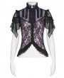 Devil Fashion Black and Purple Retro Gothic Floral Lace Mesh Shirt for Women