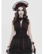 Devil Fashion Black and Red Gothic Retro Embroidered Lace Sleeveless Shirt for Women