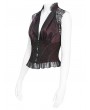Devil Fashion Black and Red Gothic Retro Embroidered Lace Sleeveless Shirt for Women