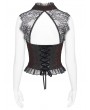 Devil Fashion Black and Red Gothic Retro Embroidered Lace Sleeveless Shirt for Women