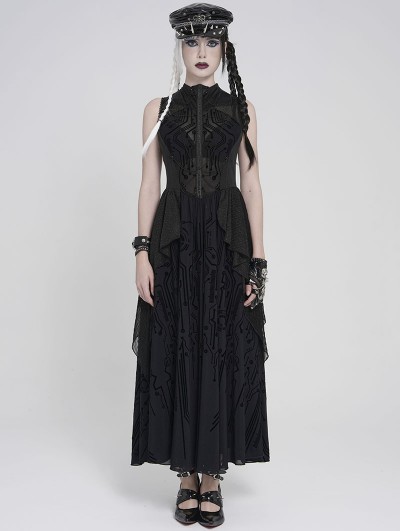 Devil Fashion Black Gothic Cyberpunk Pattern Sleeveless Maxi Dress