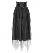 Devil Fashion Black Gothic Punk Corset Belted Irregular Layered Long Skirt