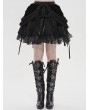 Devil Fashion Black Gothic Velvet Embroidered Fringe Short Skirt