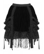 Devil Fashion Black Gothic Velvet Embroidered Fringe Short Skirt