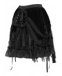 Devil Fashion Black Gothic Velvet Embroidered Fringe Short Skirt
