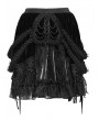 Devil Fashion Black Gothic Velvet Embroidered Fringe Short Skirt