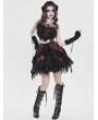 Devil Fashion Black and Red Gothic Velvet Embroidered Fringe Short Skirt