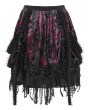 Devil Fashion Black and Red Gothic Velvet Embroidered Fringe Short Skirt