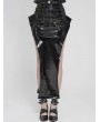Devil Fashion Black Sexy Gothic Punk Eyelet Split Glossy Leather Long Skirt