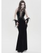 Devil Fashion Black Retro Sexy Gothic Plunging Strappy Velvet Long Fishtail Dress