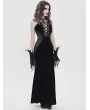 Devil Fashion Black Retro Sexy Gothic Plunging Strappy Velvet Long Fishtail Dress