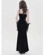 Devil Fashion Black Retro Sexy Gothic Plunging Strappy Velvet Long Fishtail Dress