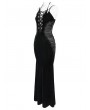Devil Fashion Black Retro Sexy Gothic Plunging Strappy Velvet Long Fishtail Dress