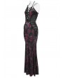 Devil Fashion Black and Red Retro Sexy Gothic Plunging Strappy Velvet Long Fishtail Dress