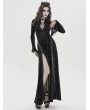Devil Fashion Black Sexy Gothic Deep V-Neck High Slit Velvet Maxi Dress