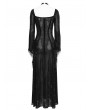 Devil Fashion Black Sexy Gothic Deep V-Neck High Slit Velvet Maxi Dress