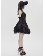 Devil Fashion Black and Purple Gothic Beaded Floral Lace Short Party Dress