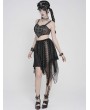 Devil Fashion Black Gothic Punk Chained Slit Irregular Ruffle Skirt