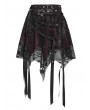 Devil Fashion Black and Red Gothic Skull Mesh Asymmetric Eyelet Strap Punk Skirt