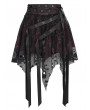 Devil Fashion Black and Red Gothic Skull Mesh Asymmetric Eyelet Strap Punk Skirt