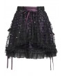 Devil Fashion Black Gothic Purple Ribbon Lace-Up Sequin Beaded Short Skirt