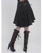 Devil Fashion Black Gothic Punk Skull Lace Up Pleated High-Low Skirt