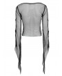 Devil Fashion Black Gothic Batwing Patch Mesh Flared Sleeve T-Shirt for Women