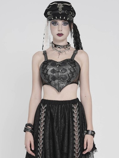 Devil Fashion Grey and Black Gothic Punk Heart Corset Top for Women