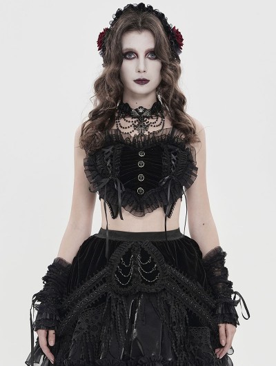 Devil Fashion Black Gothic Velvet Heart Shape Cami Crop Top for Women