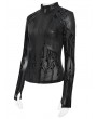 Devil Fashion Black Gothic Zip Stand-Up Collar Patterned T-Shirt for Women