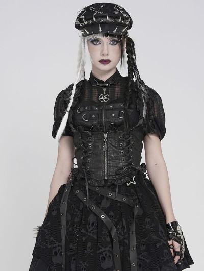 Devil Fashion Black Gothic Ruffle Underbust Waistcoat for Women