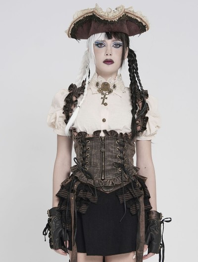 Devil Fashion Brown Gothic Steampunk Ruffle Underbust Waistcoat for Women