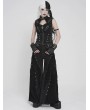 Devil Fashion Black Gothic Punk Buckle Studded Zip-Up Vest Top for Women