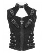 Devil Fashion Black Gothic Punk Buckle Studded Zip-Up Vest Top for Women