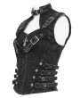 Devil Fashion Black Gothic Punk Buckle Studded Zip-Up Vest Top for Women