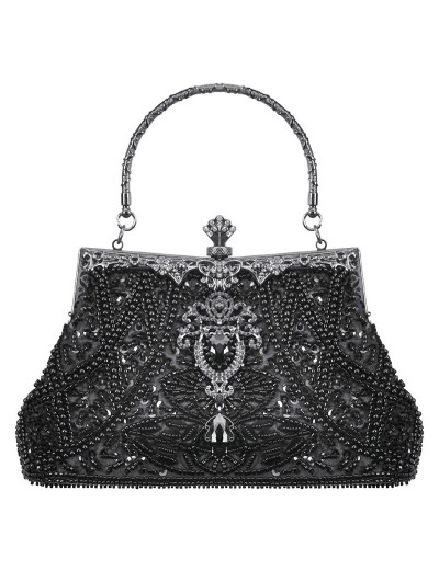 Dark in love Black Gothic Vintage Beaded Evening Party Bag