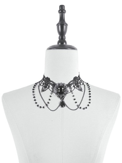 Dark in love Black Gothic Vintage Lace Layered Choker Necklace