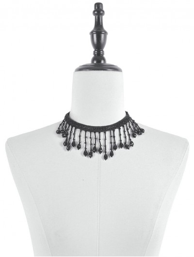 Dark in love Black Gothic Vintage Teardrop Beaded Fringe Choker