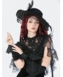 Dark in love Black Gothic Vintage Lace Feather Tassel Hat